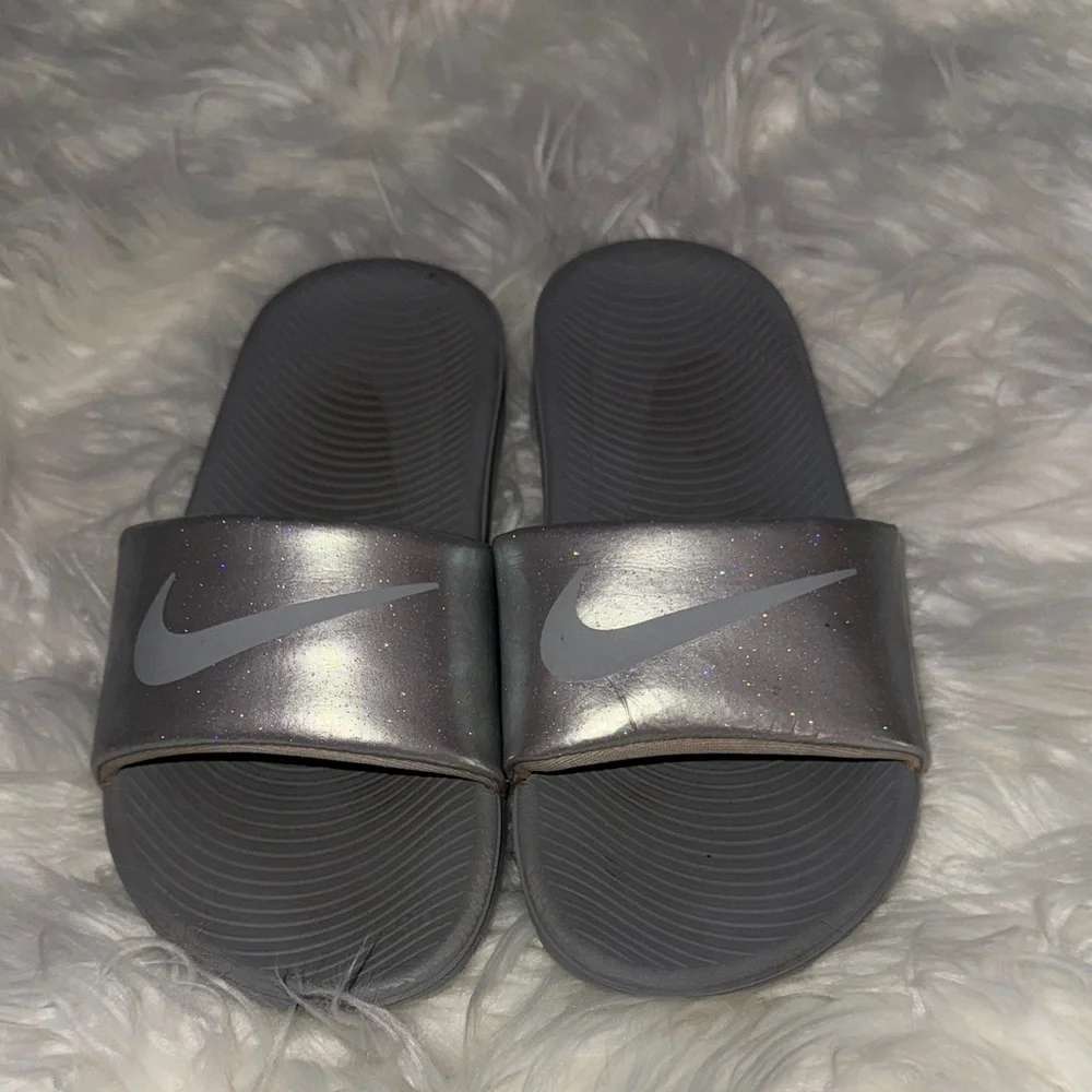 Nike Metallic Gray Slide Sandals